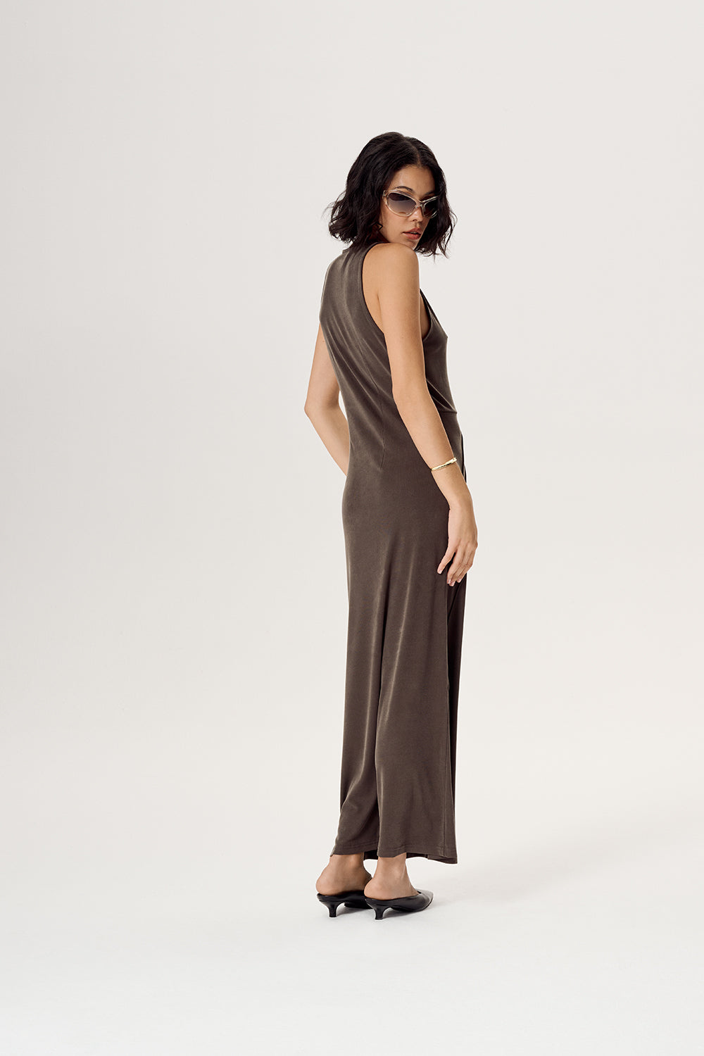 VELOUR MAXI DRESS BROWN