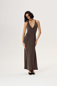 VELOUR MAXIKLEID BRAUN